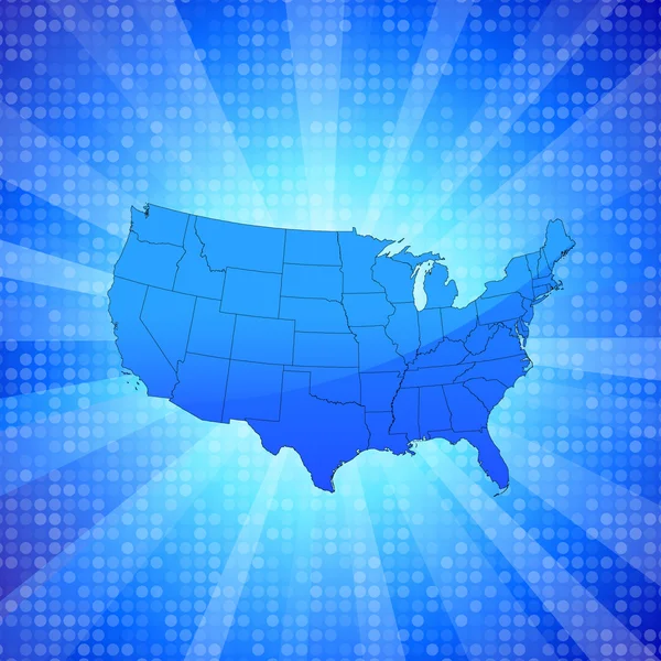USA su sfondo blu incandescente con motivo circolare — Vettoriale Stock