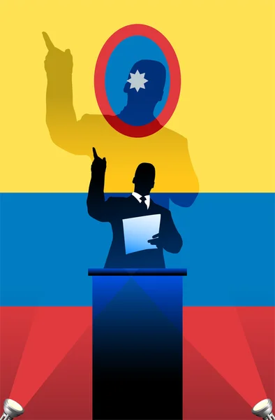 哥伦比亚国旗与讲台背后的政治演说家 — 图库矢量图片