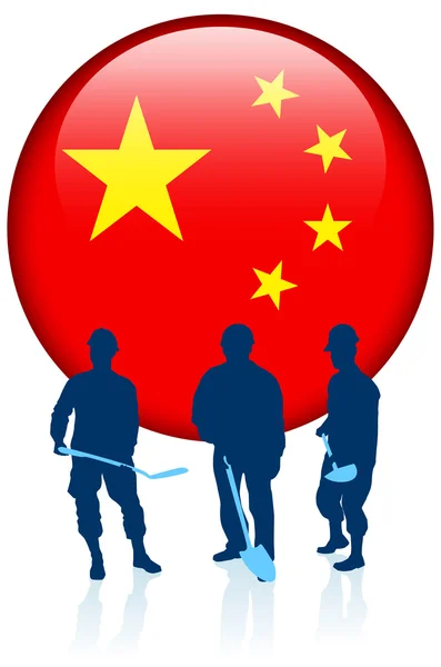 Construction workers with China Internet Button — Stock Vector
