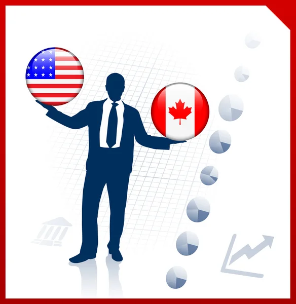 Işadamı holding Amerika Birleşik Devletleri ve Kanada internet Filler'daki bayrak — Stok Vektör