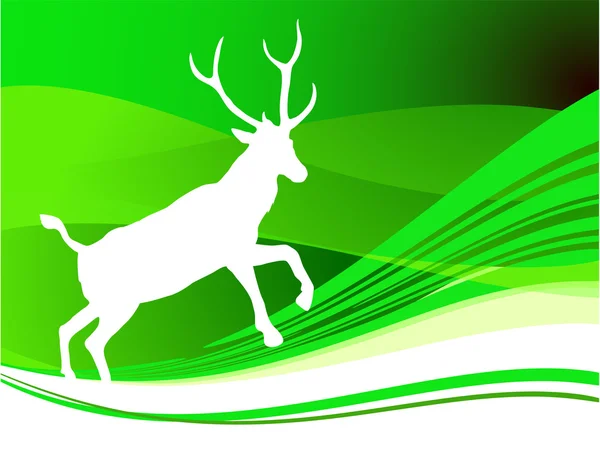 Deer op abstracte groene achtergrond — Stockvector