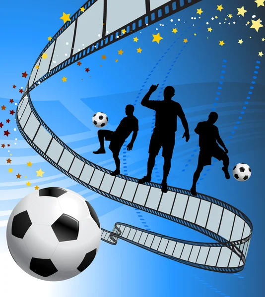 Voetbal-voetbal speler op blue film achtergrond — Stockvector