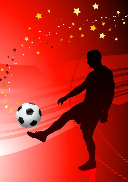 Fútbol-jugador de fútbol sobre fondo rojo — Vector de stock