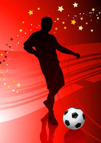 लाल पृष्ठभूमि पर फुटबॉल खिलाड़ी — स्टॉक वेक्टर