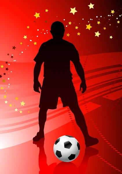 Fútbol-jugador de fútbol sobre fondo rojo — Vector de stock