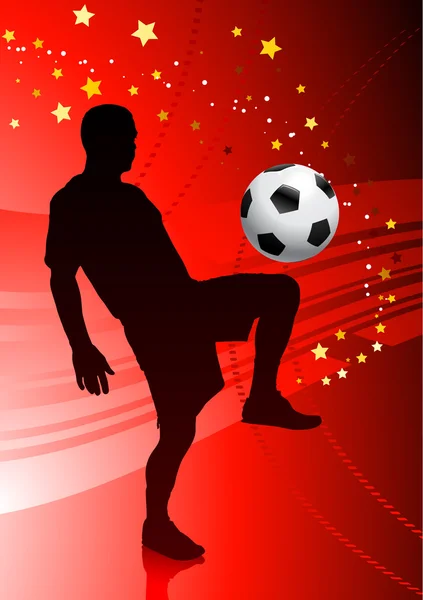 Fotboll-fotboll-spelare på röd bakgrund — Stock vektor