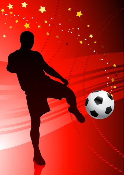 Voetbal-voetbal speler op rode achtergrond — Stockvector