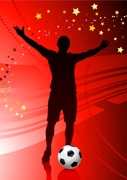 Piłka nożna-Piłka nożna gracz na czerwonym tle — Wektor stockowy
