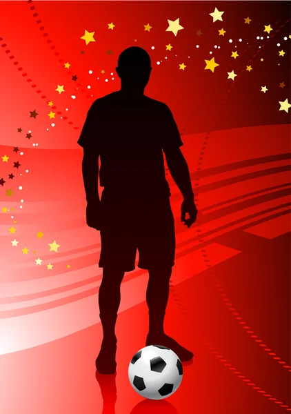 लाल पृष्ठभूमि पर फुटबॉल खिलाड़ी — स्टॉक वेक्टर