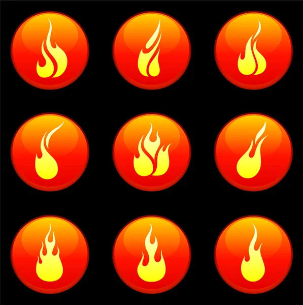 Flame and fire button set — Stock Vector