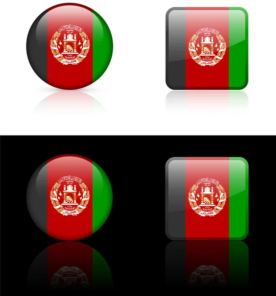 Botões de bandeira do Afeganistão em fundo branco e preto — Vetor de Stock