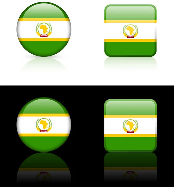 Αφρικανική Ένωση σημαία κουμπιά σε λευκό και μαύρο φόντο — Διανυσματικό Αρχείο