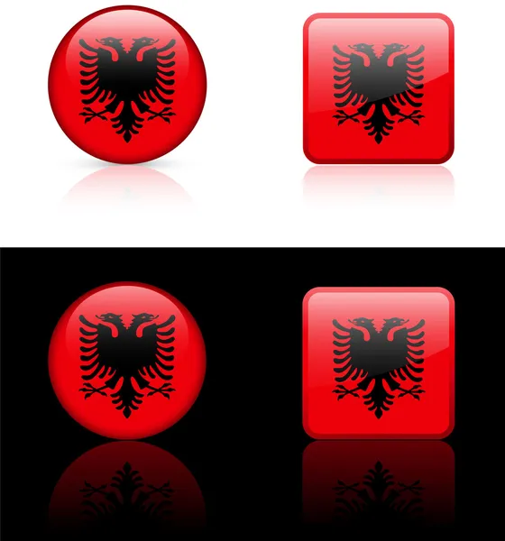 Arnavutluk bayrağı düğmeleri siyah ve beyaz zemin üzerine — Stok Vektör