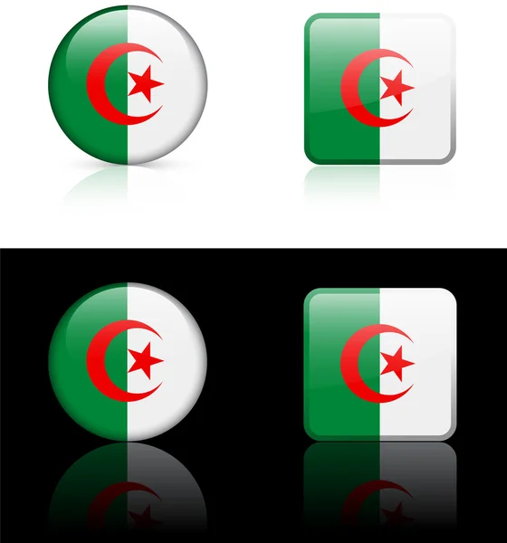 Cezayir bayrağı düğmeleri siyah ve beyaz zemin üzerine — Stok Vektör