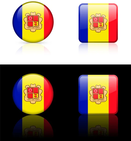 Andorra bayrağı düğmeleri siyah ve beyaz zemin üzerine — Stok Vektör