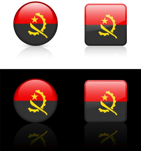 Tlačítka vlajky Angoly na bílé a černé pozadí — Stockový vektor