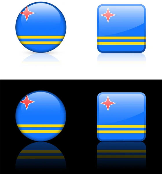 Кнопки флага Арубы на белом и черном фоне — стоковый вектор