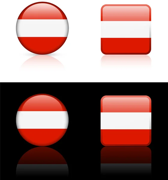 Österrike flagga knappar på vit och svart bakgrund — Stock vektor