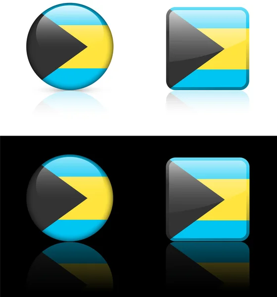 Botões de bandeira das Bahamas em fundo branco e preto — Vetor de Stock