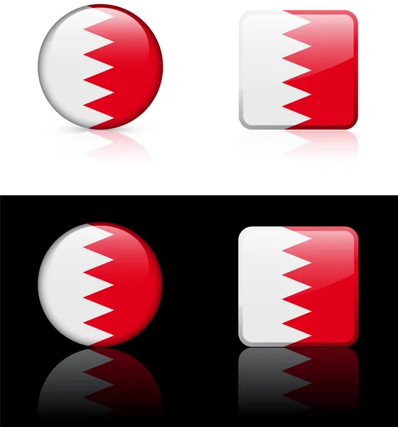 Botones de bandera Bahrein sobre fondo blanco y negro — Stok Vektör