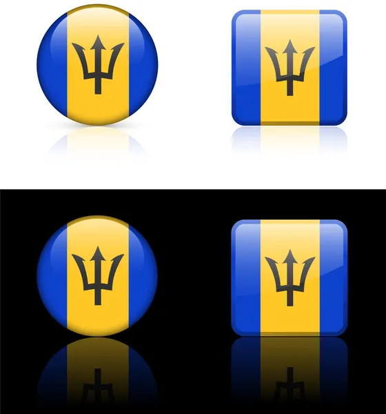 Botones de bandera de Barbados sobre fondo blanco y negro — Vector de stock