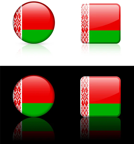 Pulsanti di bandiera della Bielorussia su sfondo bianco e nero — Vettoriale Stock