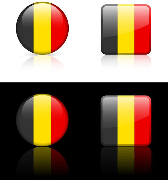 België vlag knoppen op witte en zwarte achtergrond — Stockvector