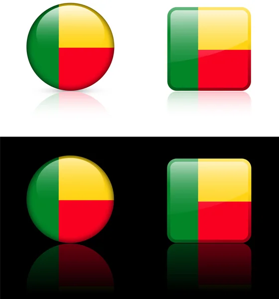 Pulsanti Bandiera Benin su sfondo bianco e nero — Vettoriale Stock