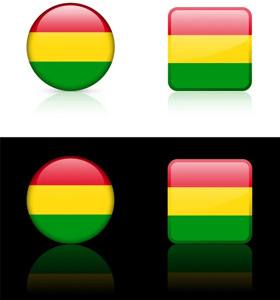 Botões de bandeira da Bolívia em fundo branco e preto — Vetor de Stock