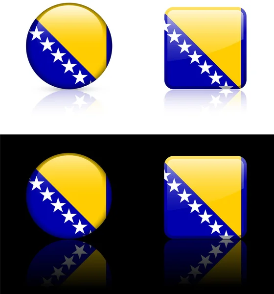 Botões de bandeira da Bósnia em fundo branco e preto — Vetor de Stock