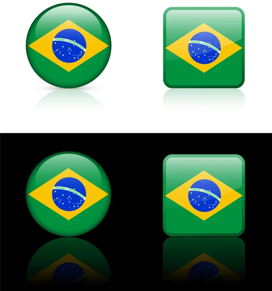 Botões de bandeira do Brasil em fundo branco e preto — Vetor de Stock