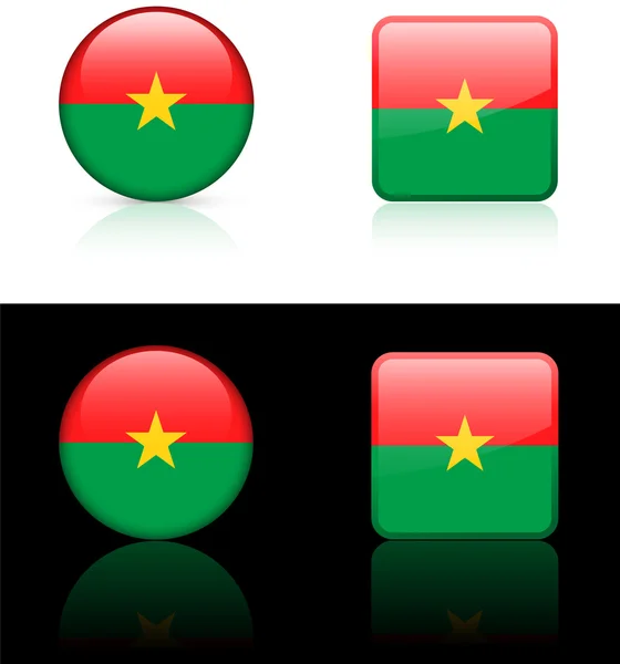 Кнопки флага Буркина на белом и черном фоне — стоковый вектор