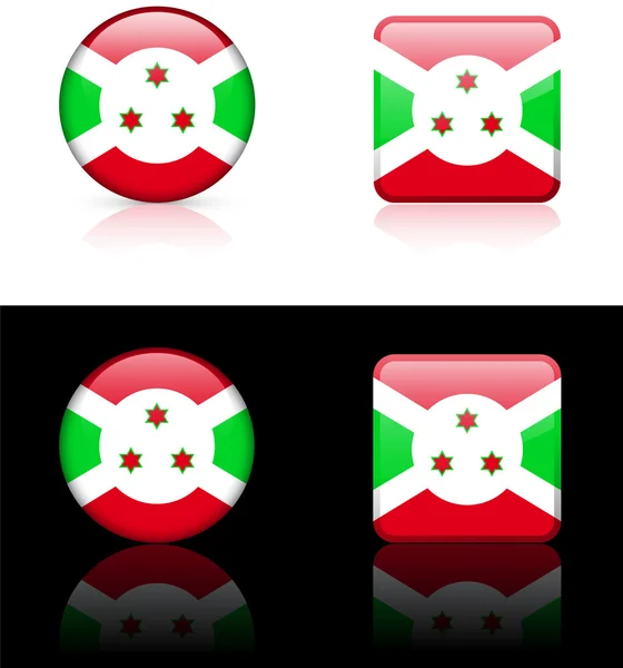 Boutons de drapeau du Burundi sur fond blanc et noir — Image vectorielle