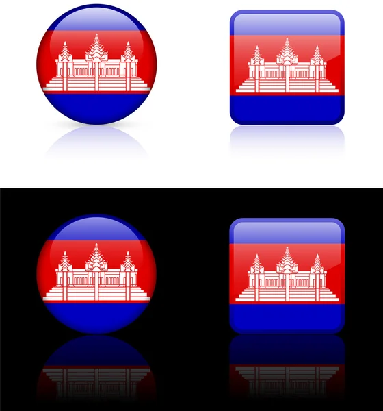 Kambodža vlajky tlačítka na bílé a černé pozadí — Stockový vektor