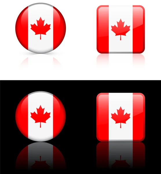 Kanada zászló gombok a fehér és a fekete háttér — Stock Vector
