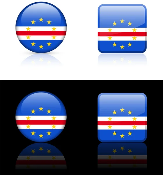 Botões de bandeira de Cabo Verde sobre fundo branco e preto — Vetor de Stock