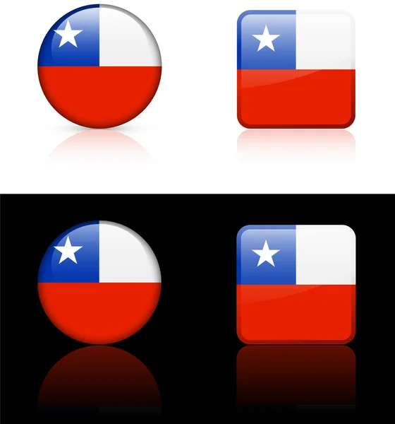 Chile Flag Buttons on White and Black Background — Stock Vector