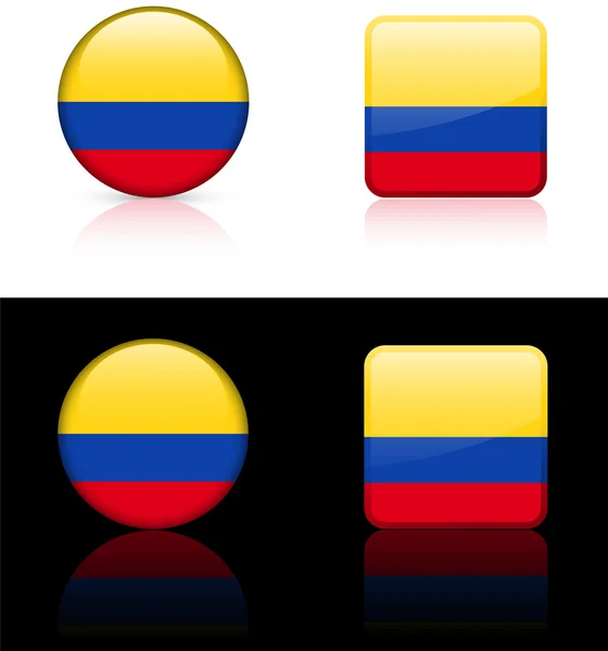 白色和黑色背景上的哥伦比亚标志按钮 — 图库矢量图片
