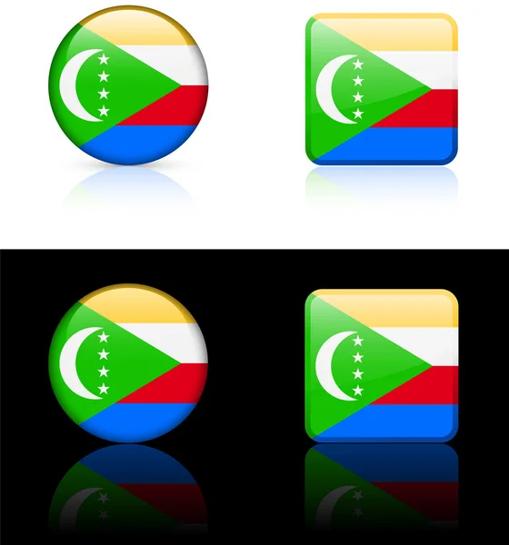 Botões de bandeira das Comores em fundo branco e preto — Vetor de Stock