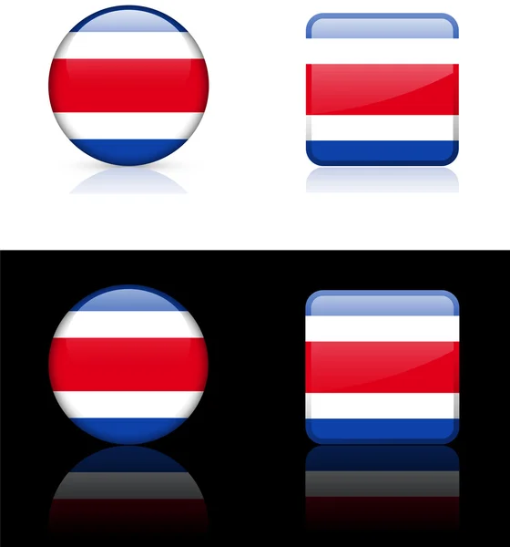 Прапор Коста-Ріка кнопок, розташованих на білий і чорний фон — стоковий вектор