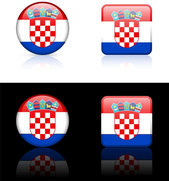 Kroatië vlag knoppen op witte en zwarte achtergrond — Stockvector