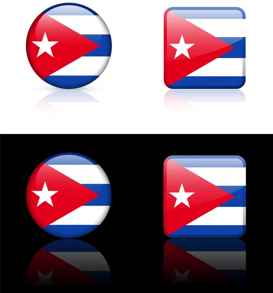 Cuba Flag Buttons on White and Black Background — Stock Vector