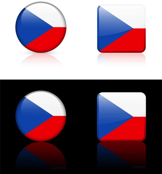Botões de bandeira da república checa em fundo branco e preto — Vetor de Stock