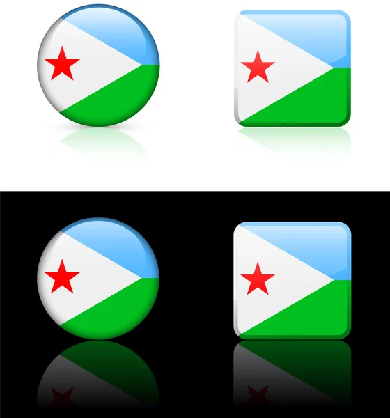 Τζιμπουτί κουμπιά σημαία σε λευκό και μαύρο φόντο — Διανυσματικό Αρχείο