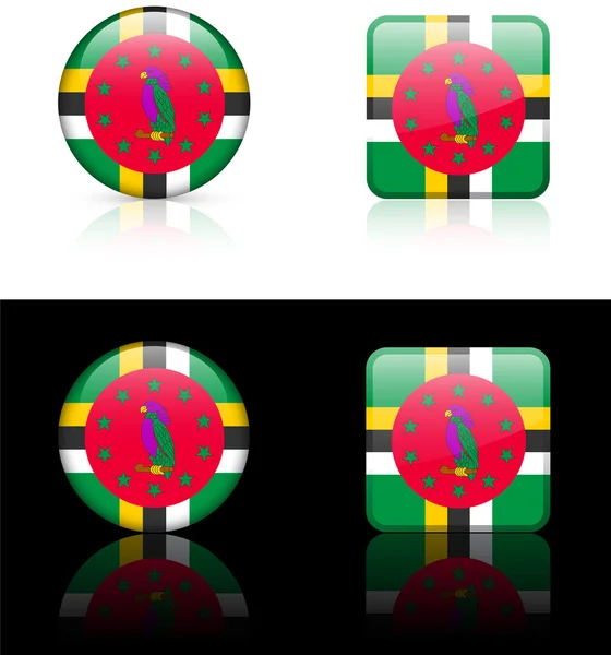 Dominica Flag Buttons on White and Black Background — Stock Vector