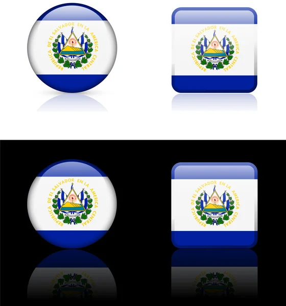 Кнопки флага Сальвадора на белом и черном фоне — стоковый вектор