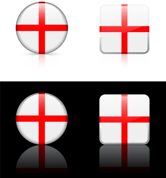 England Flag Buttons on White and Black Background — Stock Vector