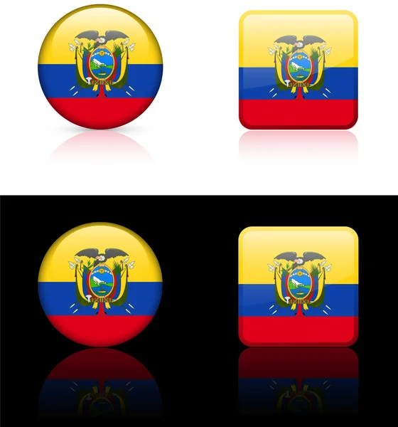 Equador vlag knoppen op witte en zwarte achtergrond — Stockvector