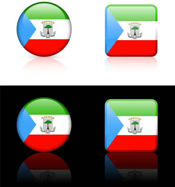 Äquatorialguinea-Flagge Knöpfe auf weißem und schwarzem Hintergrund — Stockvektor