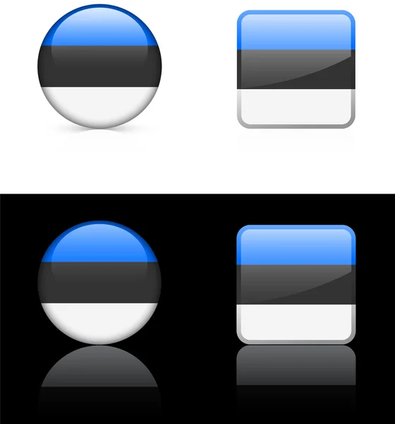 Botones de bandera estonia sobre fondo blanco y negro — Vector de stock